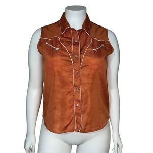 White Horse Women's Orange Tank Blouse Sleeveless Western Wear XL EUC